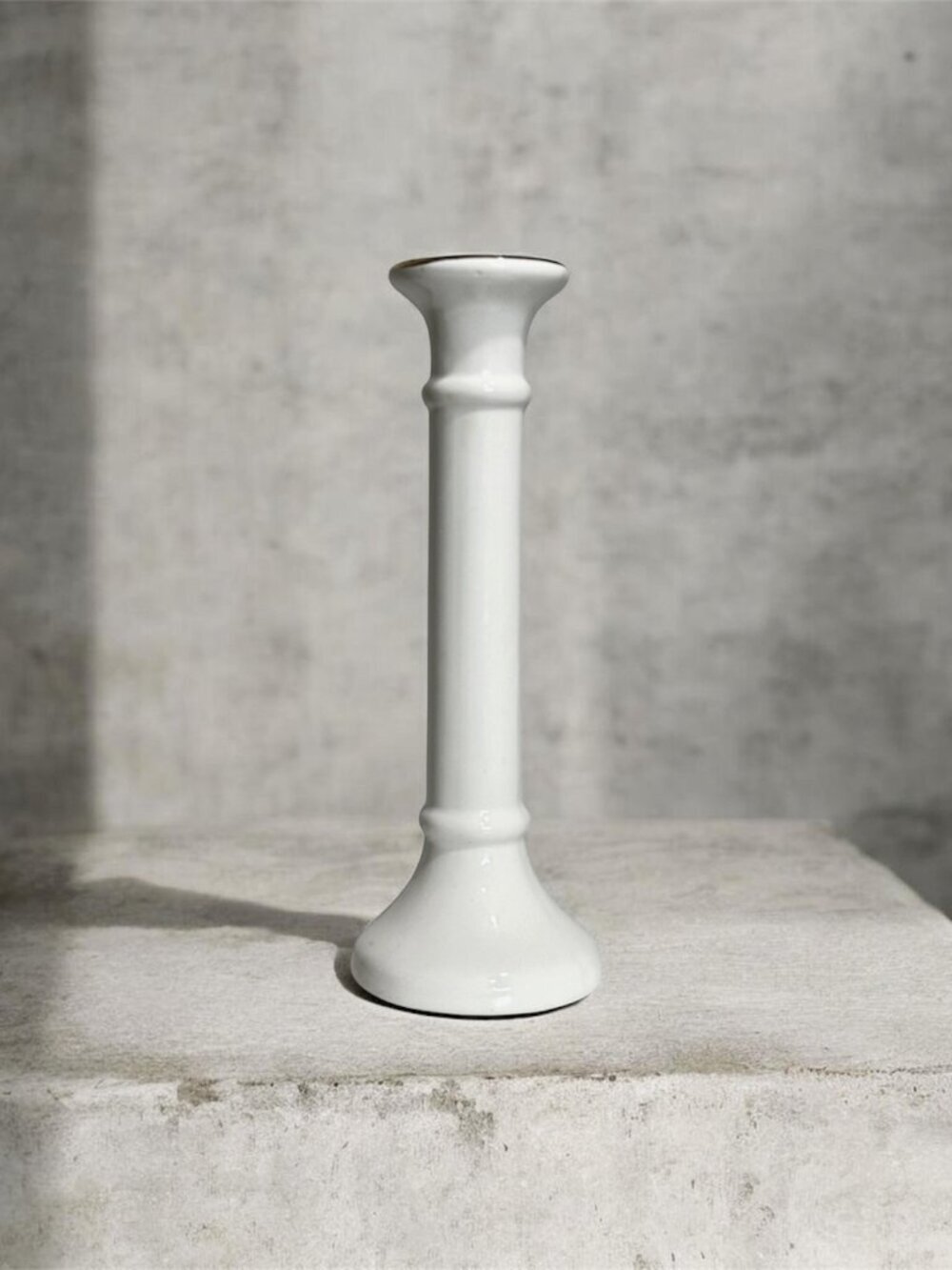 Vintage Tall Column-Style Candle Stick Holder Neoclassical White & Gold Rim 9"